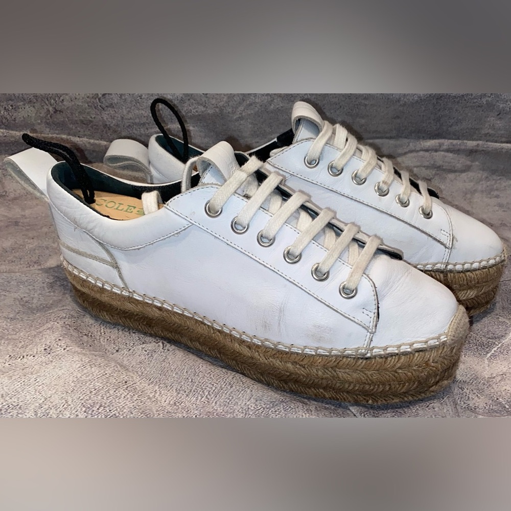 Alexander McQueen Espadrille Lace Up White Leather Sneakers Shoes 37 7 Rope Edge